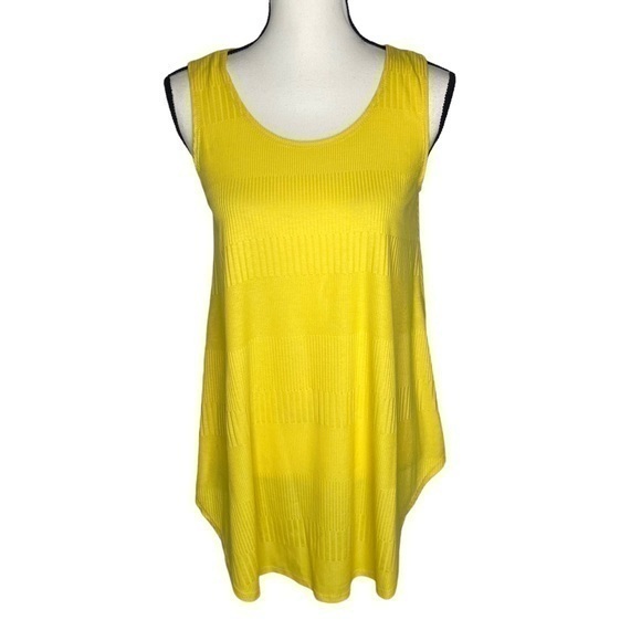 Azules Tank Top Yellow Textured Stripe Sleeveless Tunic Top Size M - Picture 1 of 10